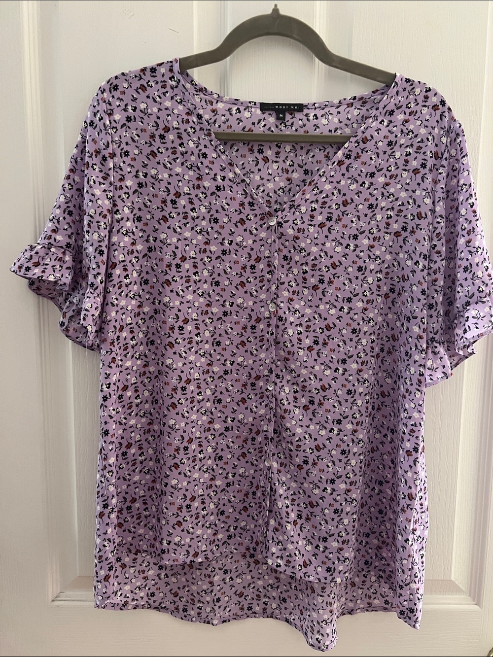 West Kei Lavender Floral Print Short-Sleeve Blouse